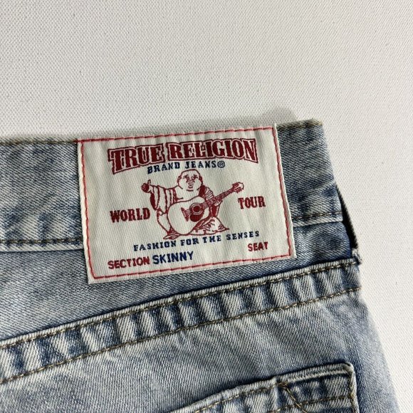 TRUE RELIGION BRAND JEANS SKINNY No FLAP Light Wash Distressed Mens Size 36 $229 - Picture 5 of 12